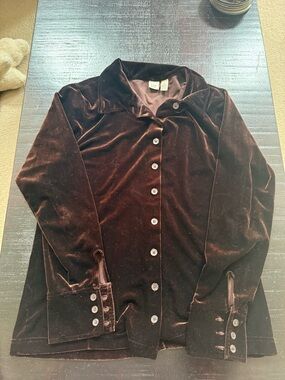 Vintage GAP Velvet Button-Front Shirt Jacket in Deep Brown